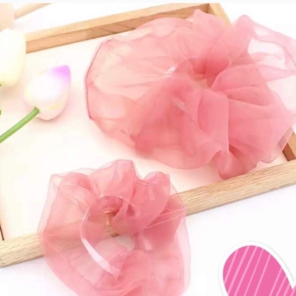 2 pcs | Rose Tulle Scrunchie Set Hair Accessory